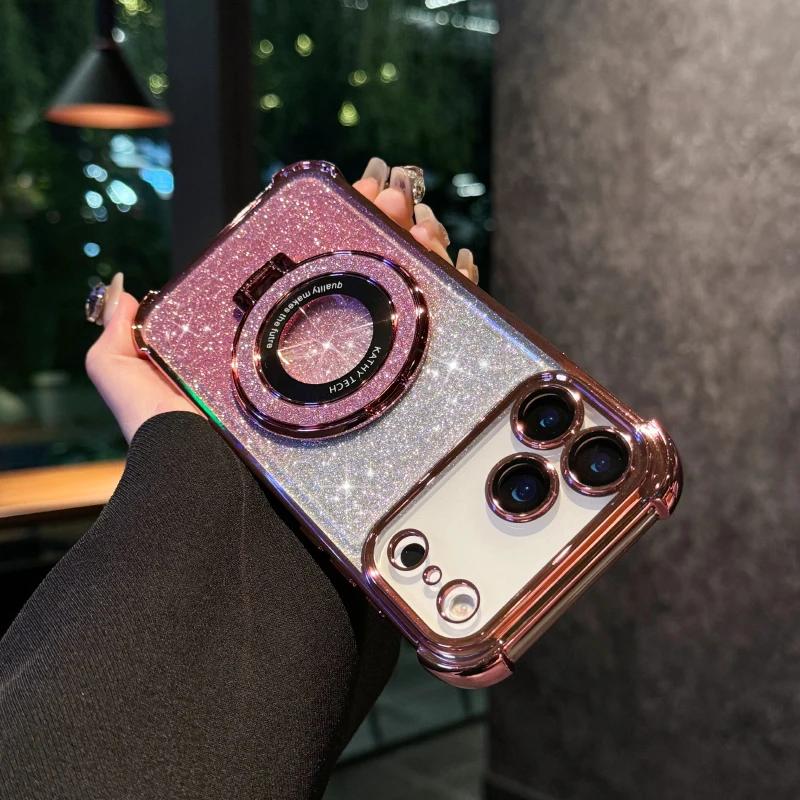 

Fashion Glitter Bracket Plating Edge Soft TPU Case For IPhone 17 Pro Max Air 16 15 14 13 12 Plus Four-coner Airbag Protect Cover iPhone 16 Pro