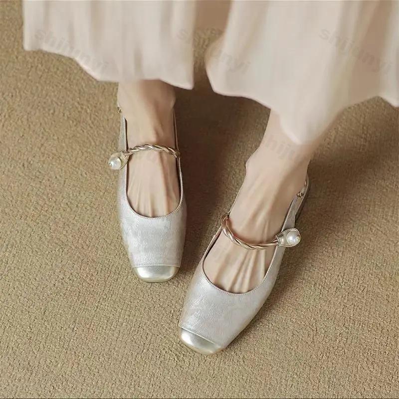 Fashion Satin Luxury Square Toe High Heels Women Fashion Designer Sandals Women Green Slingback Party Dress Shoes Muller Pumps Women