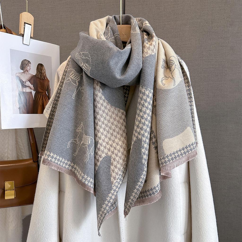 Autumn Winter Cashmere Warm Shawl Luxury Designer Quality Houndstooth Scarf Wrap for Women Thick Blanket Stoles Long Pashmina