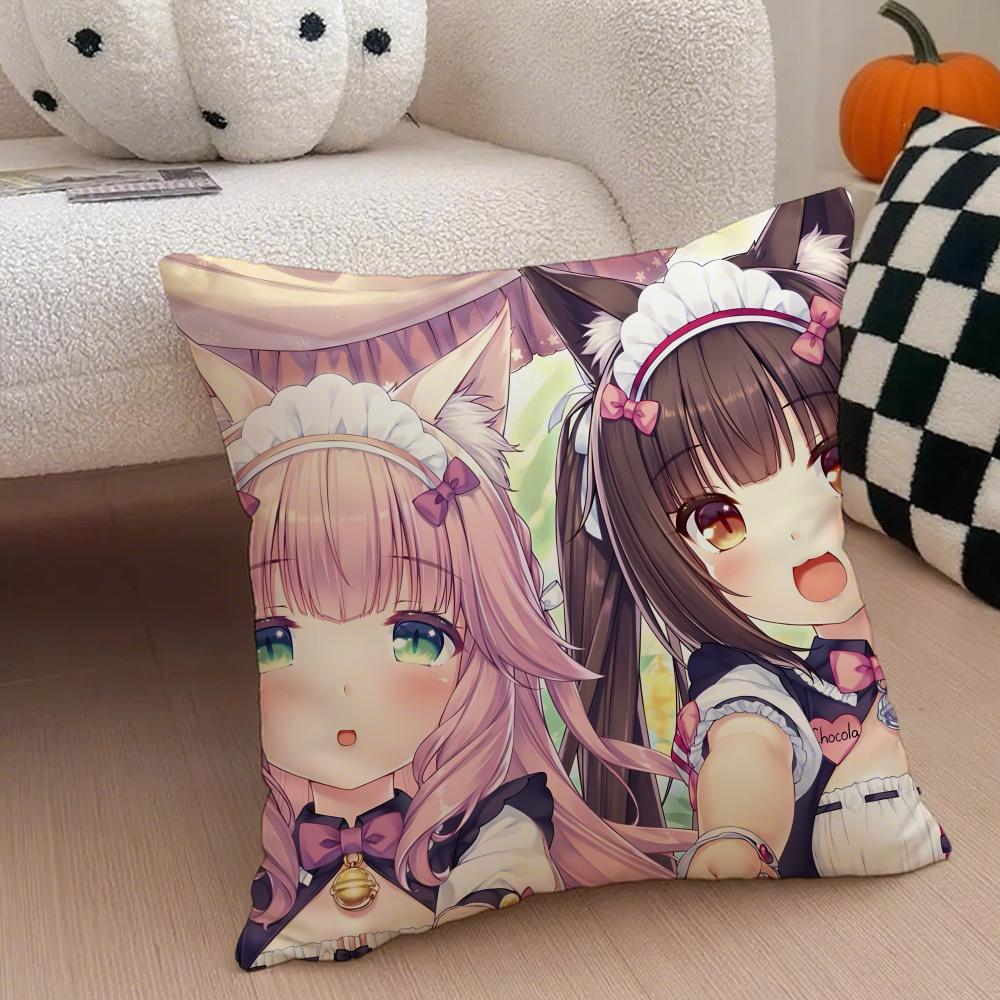 Cute Japanese Visual Novel Anime NNekopara Cushion Cover Throw Pillow Cover Hidden Button Durable Polyester Chair Cushion