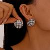 Retro style diamond-set round geometric silver needle stud earrings simple niche premium earrings