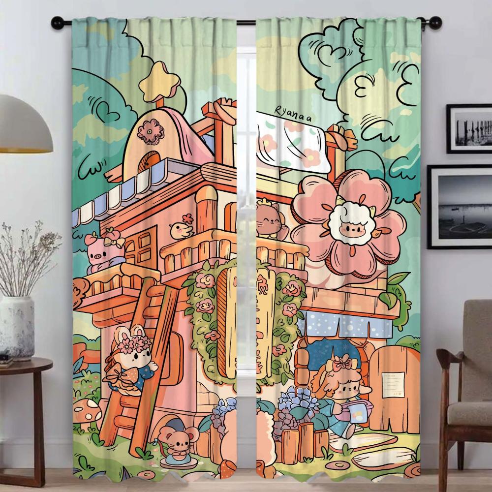 Cute Picture Curtains for Living Room Curtain for Room 2 Panel Shades Halloween Decoration Partition Home Interior Curtains