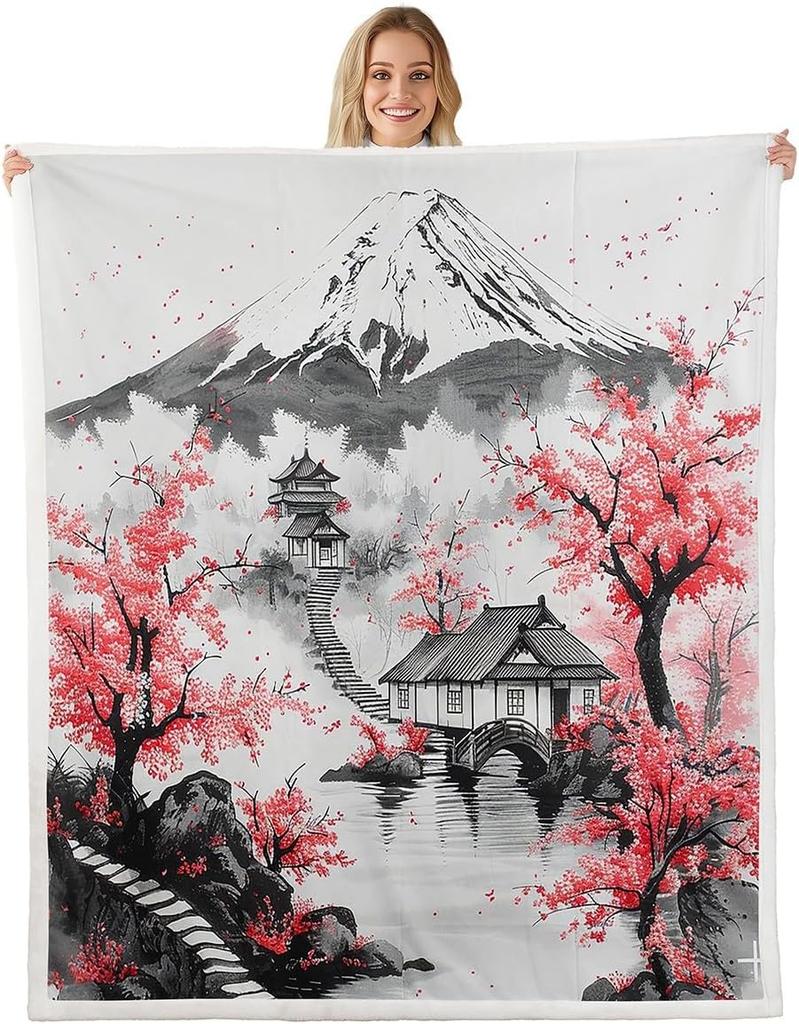GUOYU Blanket Japanese Style Fleece Bed Blanket Twin Japanese Samurai Throw Blanket for Kids Boys Men Ink Painting Dragon Sherpa Blanket