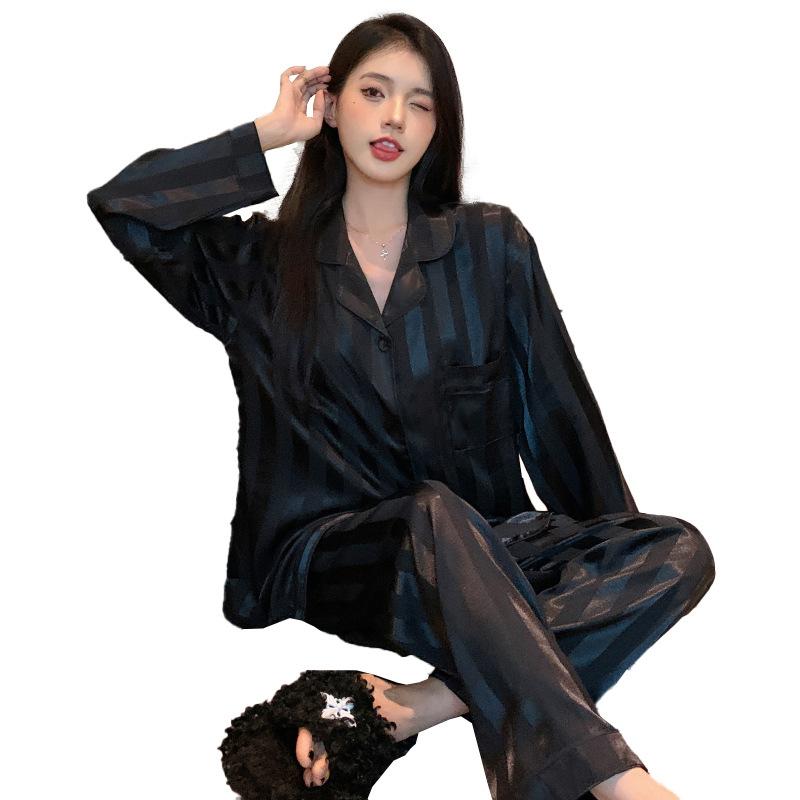 Japanese Striped Pajamas Women'S Spring And Summer Long-Sleeved Cardigan Loungewear Couples Can Wear Outside