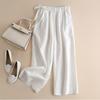 Southeast Asia Retro Cotton Linen High-Waisted Wide-Leg Cropped Pants with Side Tie