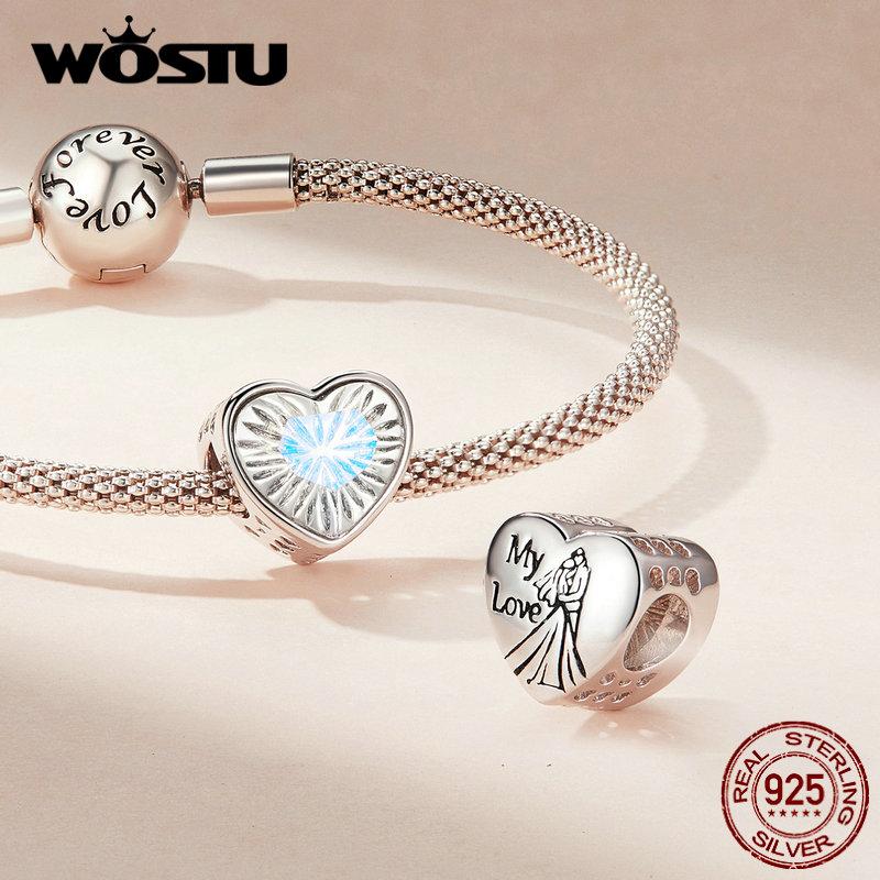 WOSTU 925 Sterling Sivler Mulit Color Heart Charms Family Zircon Bead Fit DIY Bracelet Necklace Jewelry For Mom Lover Daughter