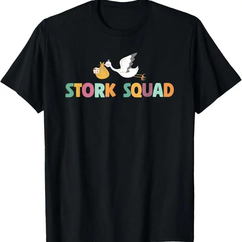 Stork Squad Funny Delivery Nurse Graphic Tee Breathable Cotton Short Sleeve TShirt S