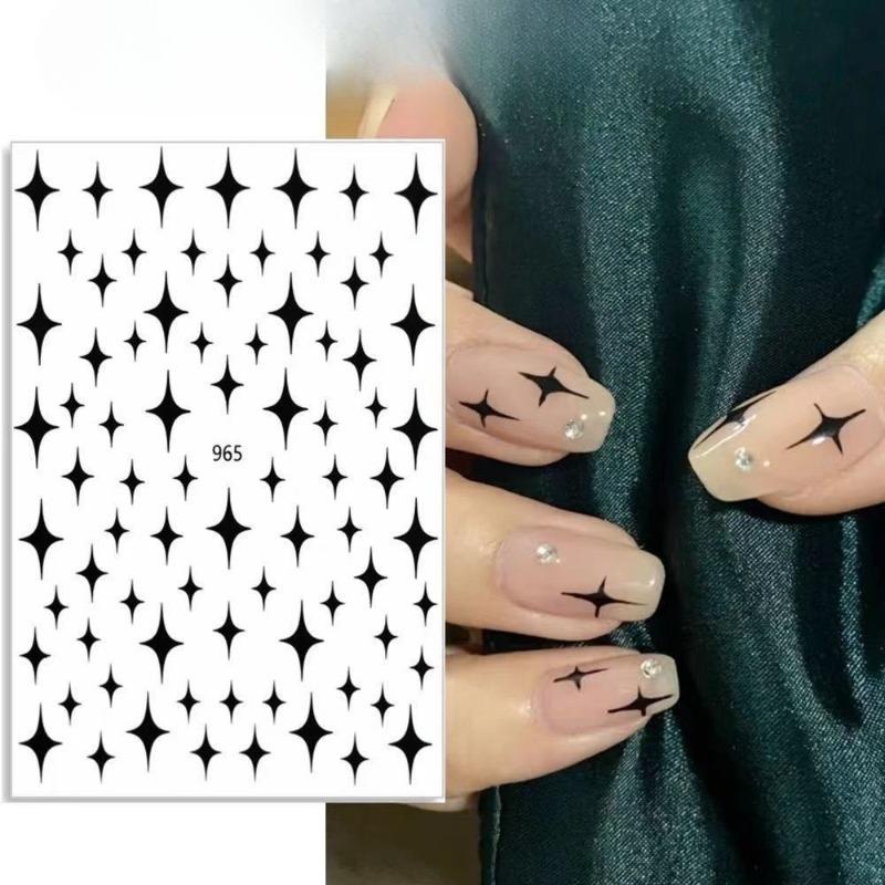 Sternenlicht Nagelsticker, Selbstklebende Sticker mit vierzackigen Sternen, Laser Gold und Silber Schwarz und Weiß Nagelsticker, Nagelsticker