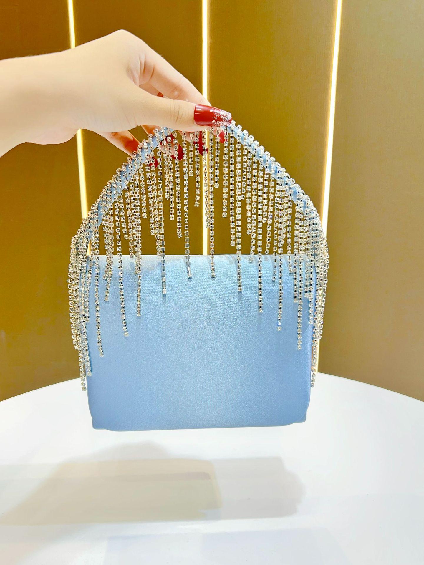 

Luxury Bling Tassel Shiny Rhinestone Square Bag Banquet Women s Handbag Diamond Wedding Party Evening Clutch Chain Messenger Bag синий