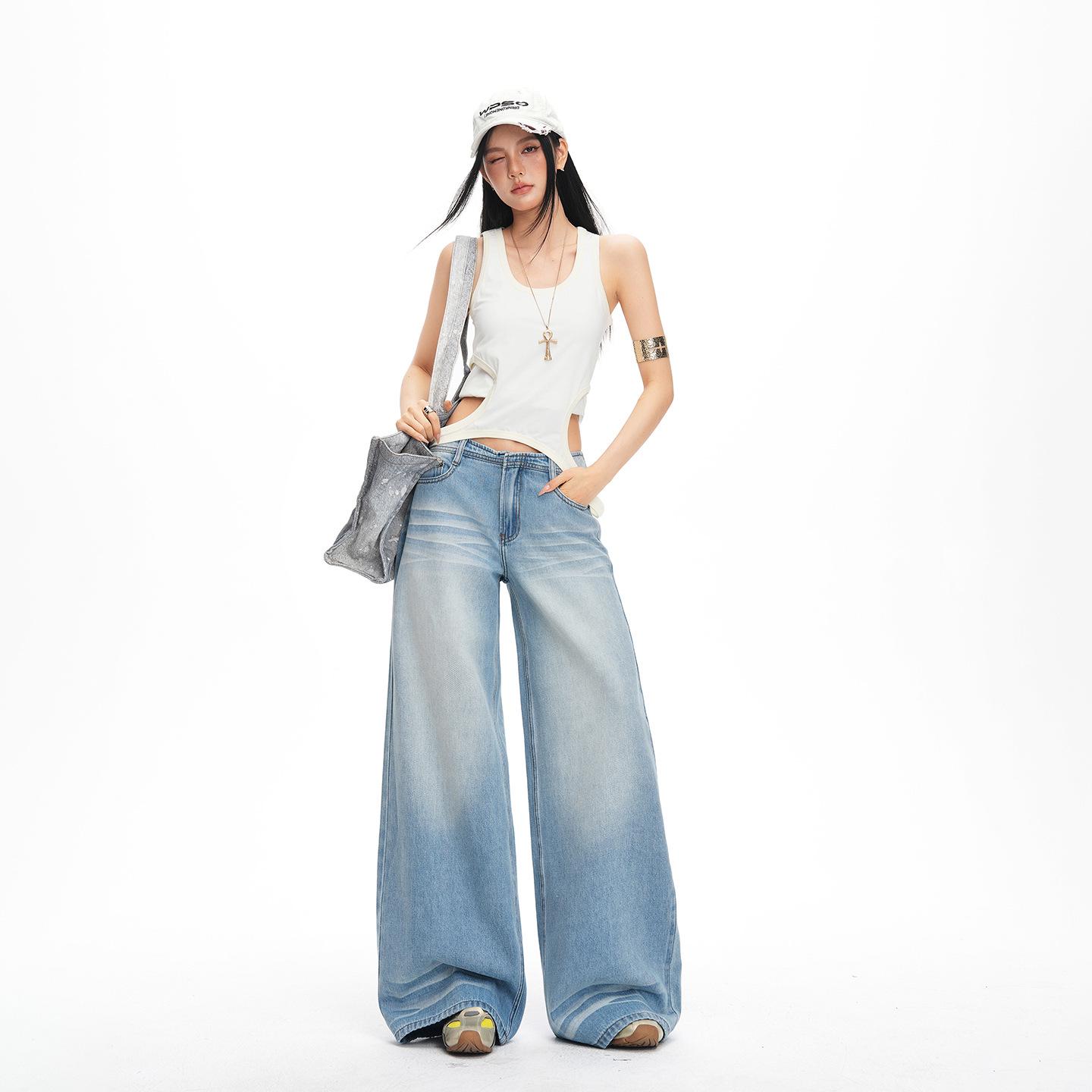 Women s Designer High-Waisted Wide-Leg Jeans, 2026 Spring Collection, Low-Rise Straight Loose Floor-Length Pants M