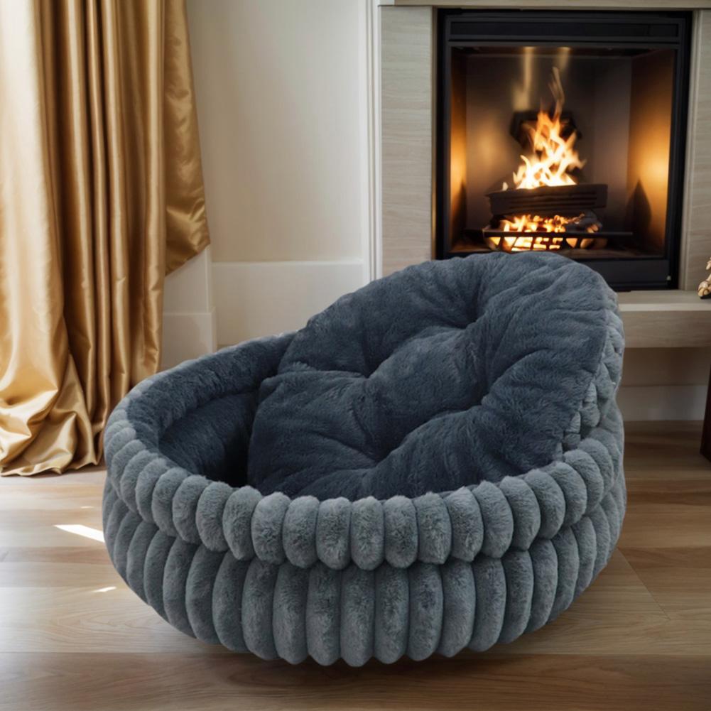 60CM Soft Plush Fur Round Pet Bed Washable Anti-Slip Bottom 15KG Capacity Shed-Resistant Cat Dog Bed with Raised Support for Ind