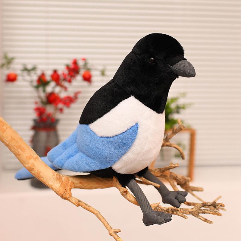 Joyful Magpie Plush Toy - Realistic Bird Doll, Photo Prop, Ornament Gift