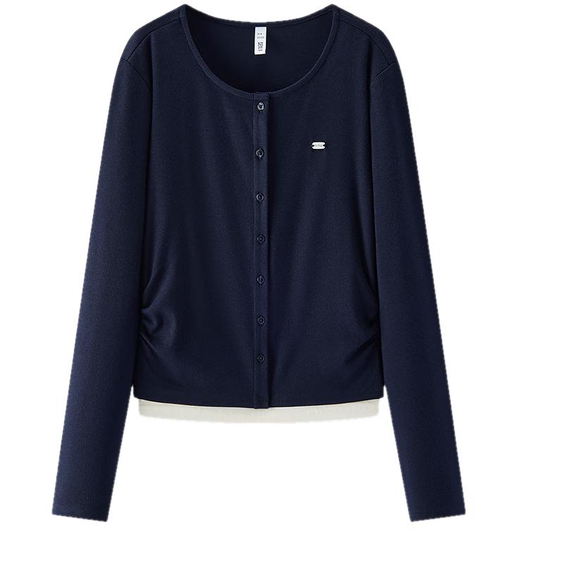 Semir Women s Faux Two-Piece Pleated Long Sleeve T-Shirt XL