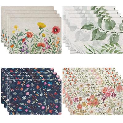 4/6/8 st Akvarellblomma Bordsunderlägg Linne Bordsunderlägg 32*42CM Linne Säsongsbetonade Bordsunderlägg för Fest Kök Bröllop Matsalsinredning