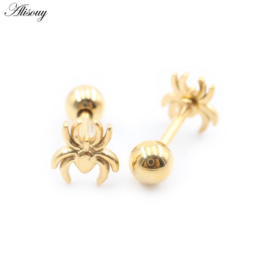 2PC Edelstahl Shell Kreuz Herz Stern Spinne Mond Schlange Biene Dreieck Frauen Männer Ohrstecker Knorpel Ohrringe Piercing Schmuck