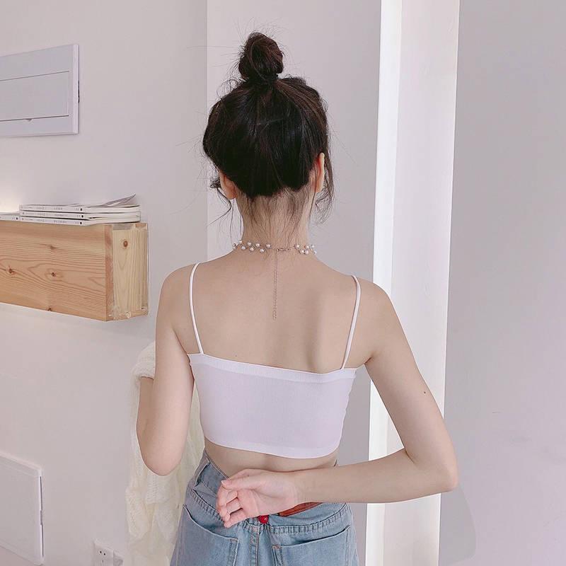 Korean Style Summer Ice Silk Camisole with Chest Pad - Anti-Exposure Sports Vest for Students