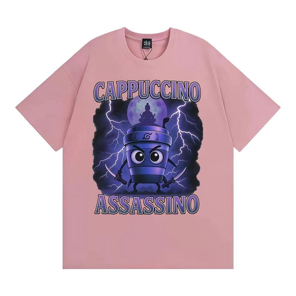 Cappuccino Assassino Funny Italian Brainrot Meme T Shirts Unisex Fashion Humor Oversized T-shirt Men Comfort 100% Cotton T Shirt