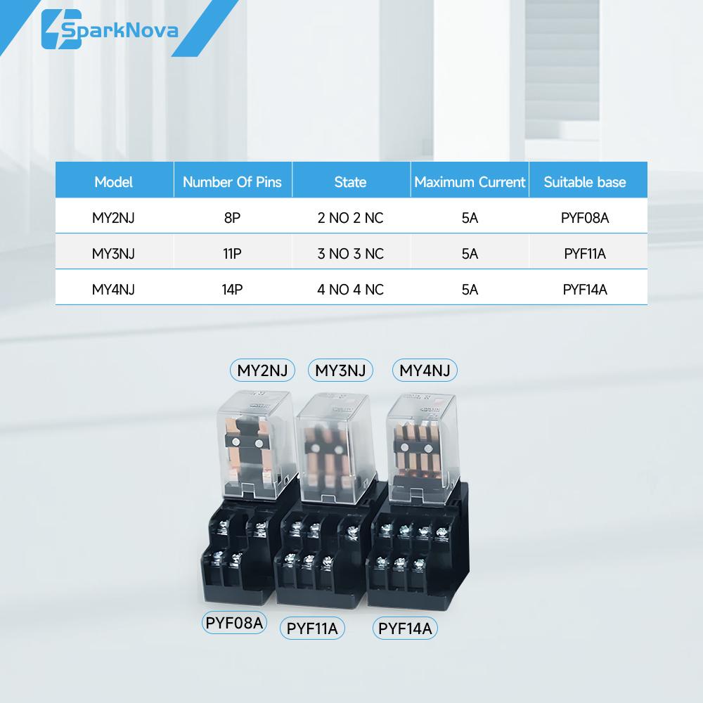 5pcs MY2NJ MY3NJ MY4NJ Power Relay 12V 24V DC / 110V 220V 380V AC DPDT DIN Rail Mount with Socket Base Industrial Control Relay Relays 5