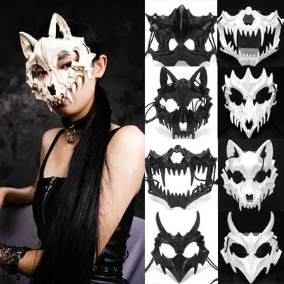 Animal Skeleton Half Mask Women Men Party Stage Show Mask Halloween Carnival Adult Cosplay White Black Wolf Tiger Skeleton Mask