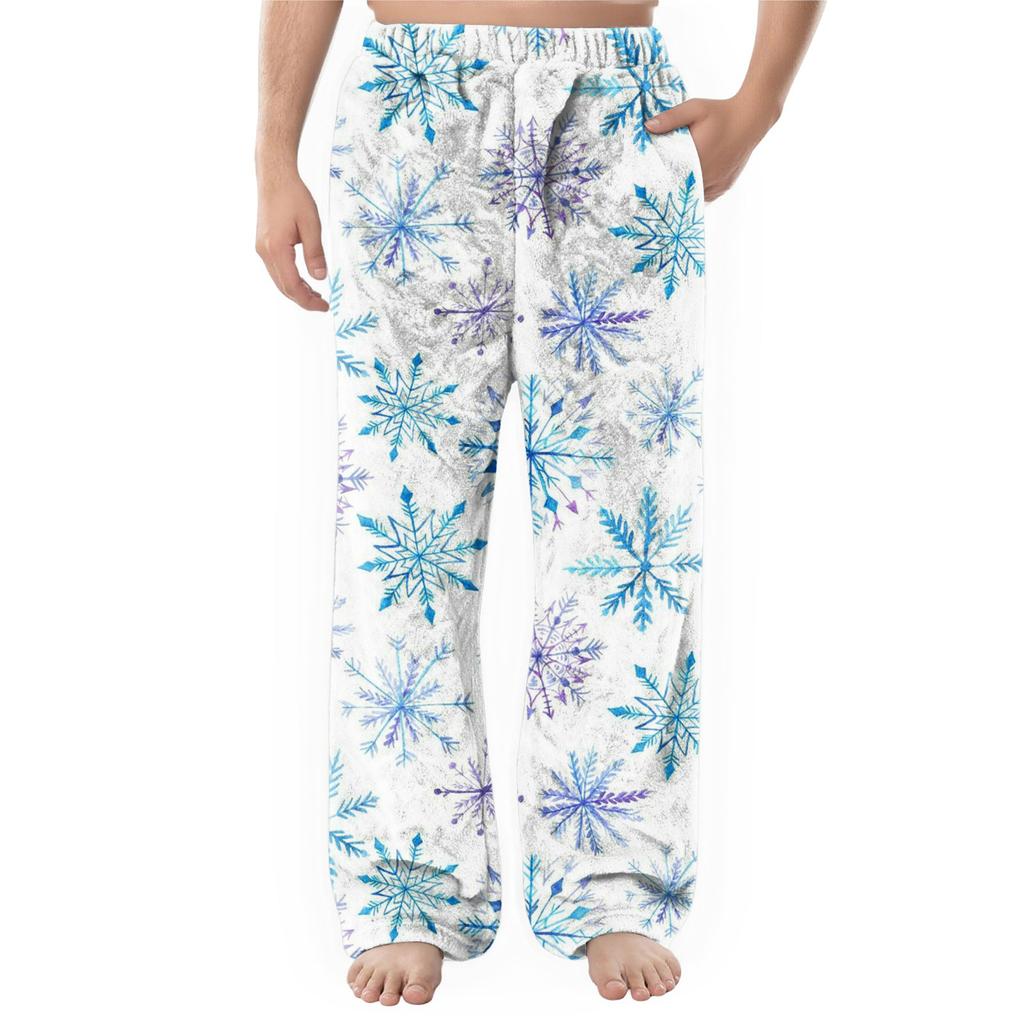 Pánské flanelové kapsové ležérní kalhoty, ležérní kalhoty s potiskem kapes, domácí spací kalhoty