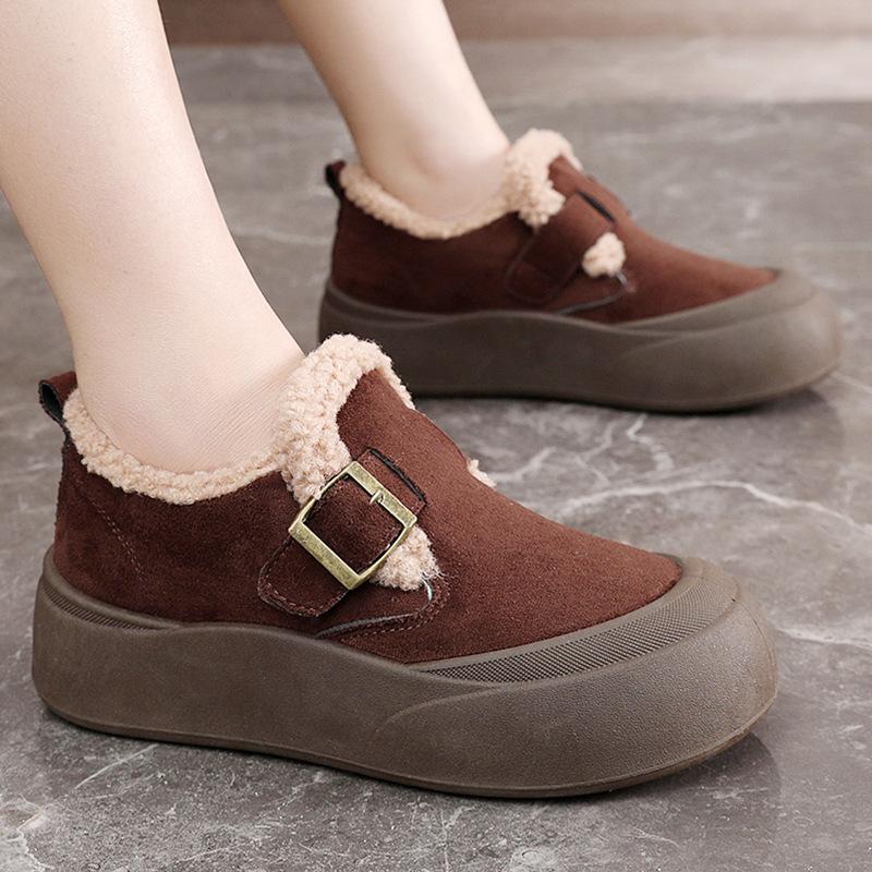 Lamb Wool Women's Shoes Winter New Thermal Short Boots Platform Casual Large Cotton Loafers