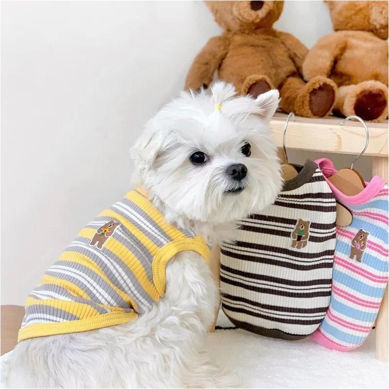 Baumwolle Ripp Hundehemd Ärmellos Streifen Weste für Kleine Hunde Teetassen Chihuahua Yorkie Welpenkleidung Gestrickt Atmungsaktives Tank Top