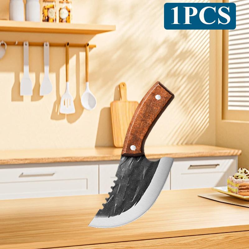WXCOO Stainless Steel Kitchen Knife with Wooden Handle Multifunctional Butcher Knife Sharp Edge Hand Forged Butcher Knife
