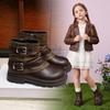 Girls Chunky Sole Mid-Calf Martin Boots Winter PU Leather Side Zip Retro Style Kids Shoes