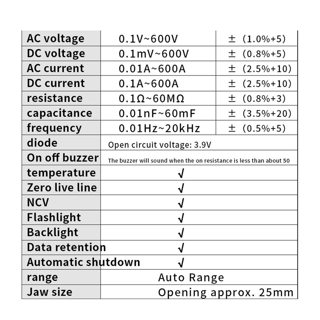 SK213 Digital Clamp Meter Multimeter 6000 Counts AC DC Current Voltage Resistance, Capacitance, Temp, NCV, Diodes,