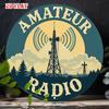 PC Vintage Wystrój Ścienny Radiostacji Amatorskiej Retro Znak Stacji Radiowej Amatorskiej z Anteną Wieżową Tekst AMATEUR RADIO Turkusowy Brązowy Retr