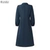 ZANZEA Women Casual Turn Down Collar Long Sleeve Loose Dress