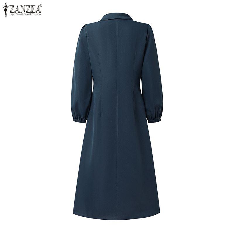 ZANZEA Women Casual Turn Down Collar Long Sleeve Loose Dress