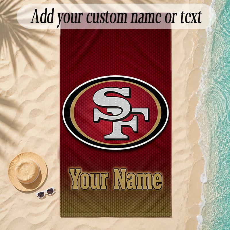 Strandtuch San Francisco 49ers Benutzerdefinierter Name Text Personalisierbares Weiches Handtuch für Strand Pool Innenbereich Wohnkultur Geschenk