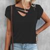 Women's Spring and Summer Solid Color V-neck Blouse Casual Petal Sleeve Loose T-shirt
