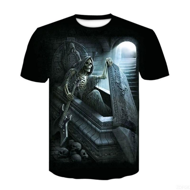 2026 new men's horror skull Halloween print breathable and comfortable round neck T-shirt outdoor party casual top