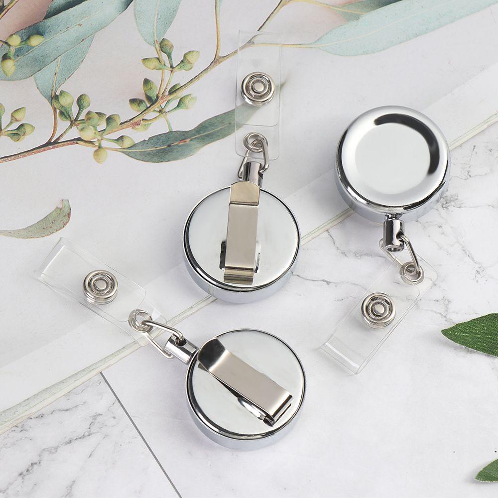 1pc Office Supplies Stationery Metal Anti-Lost Clip Key Ring Badge Holder Retractable Lanyards