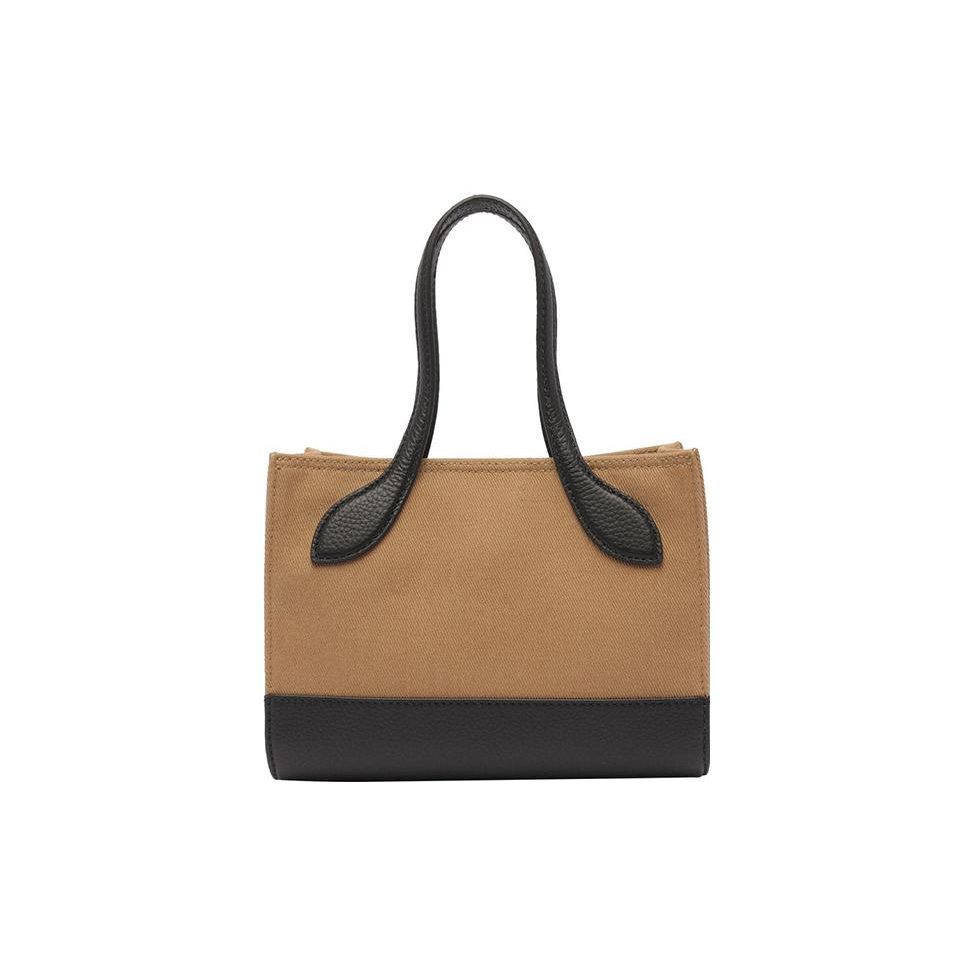Bally Large Logo Casual Magnetic Closure Fabric And Leather Tote Bag Women Tote Sand Black 6304584