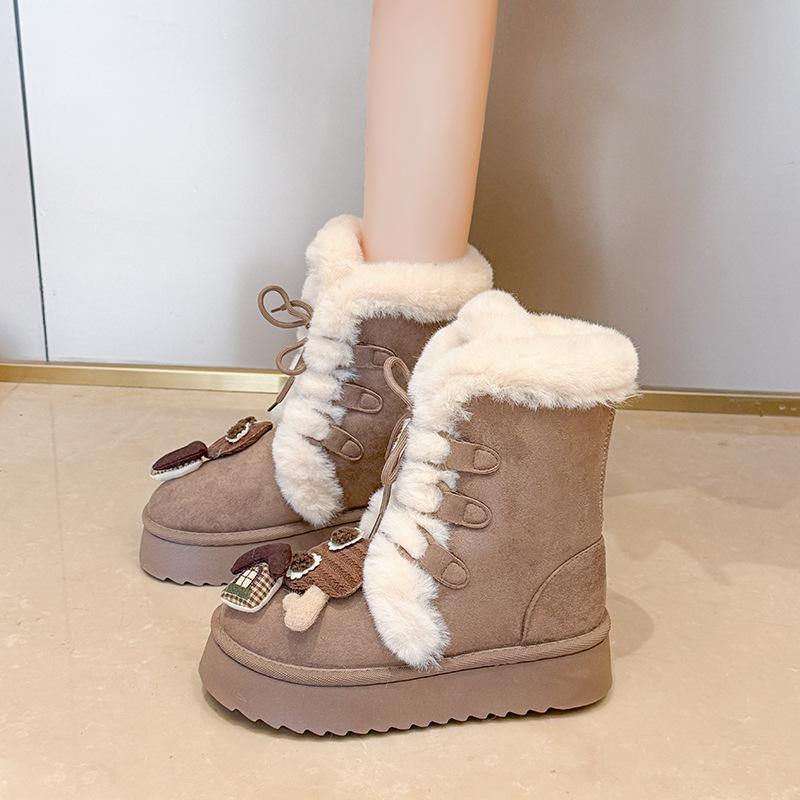 Women's Lace-up Large Size Thick Sole Winter Warm Fur Snow Boots Padded Lined Ankle Boots Anti-slip Hiking Sports Cotton Boots
