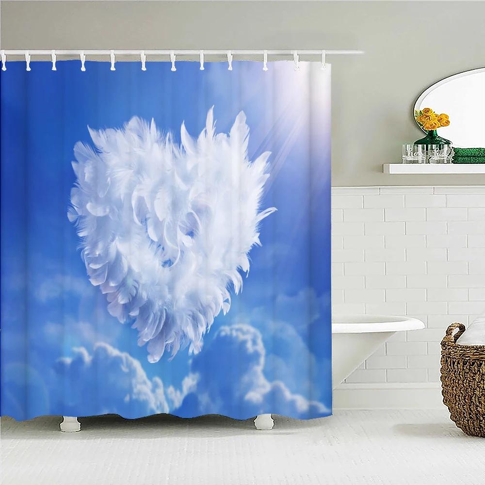 Solig Blå himmel moln Landskap Vattentätt Tyg Duschdraperi landskap Tryckta Duschdraperier för Badrum Dusch med Krokar