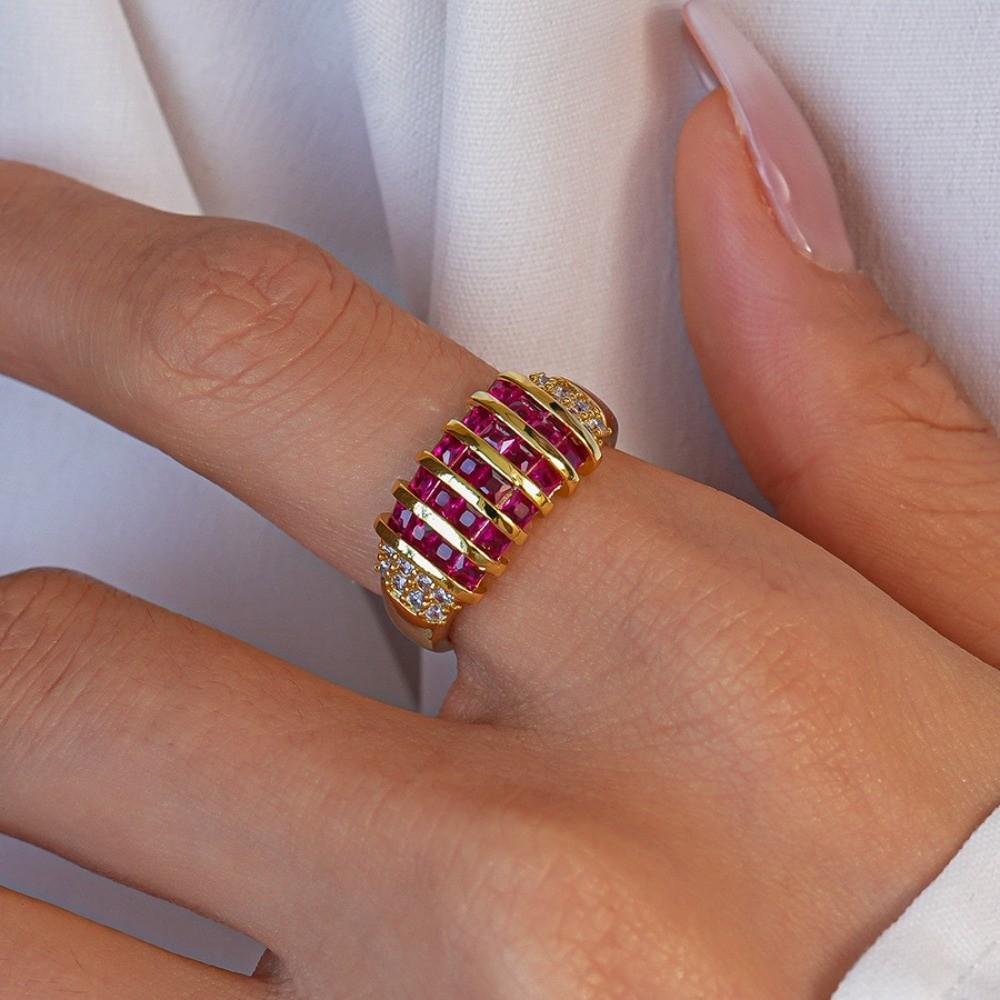 Korean Style Rhinestone Ring Geometric Chunky Enamel Ring Vintage Zircon Opening Ring Decoration