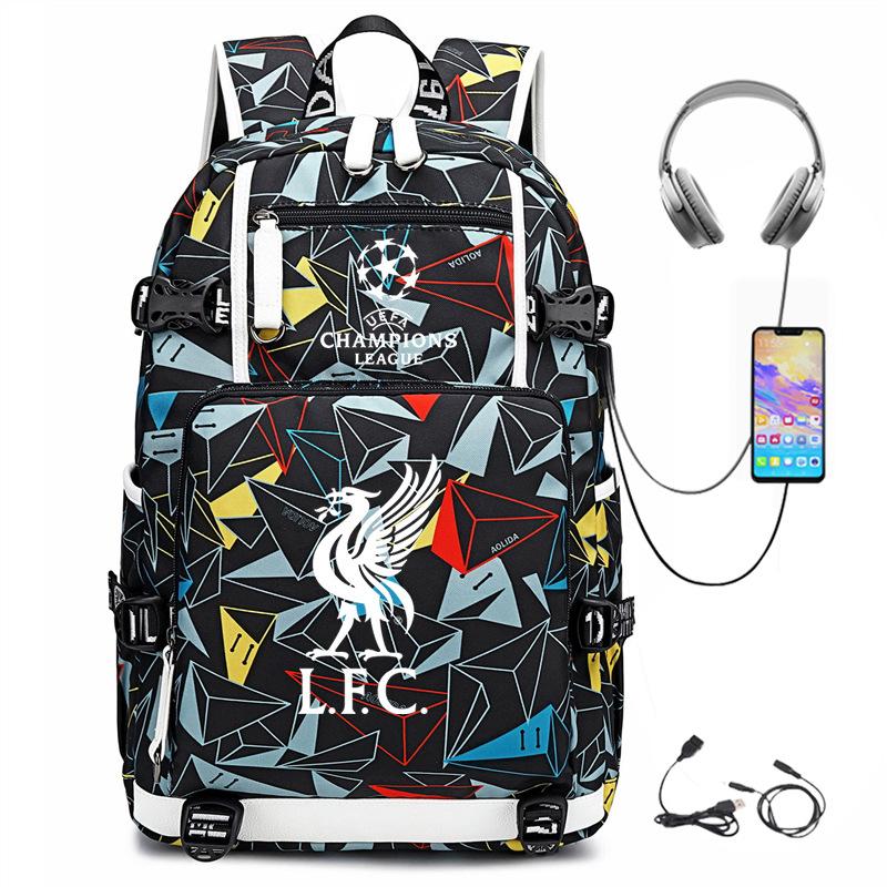 Football Printed Student Backpack Multifunctional Usb Interface Large Capacity Leisure Travel Backpack