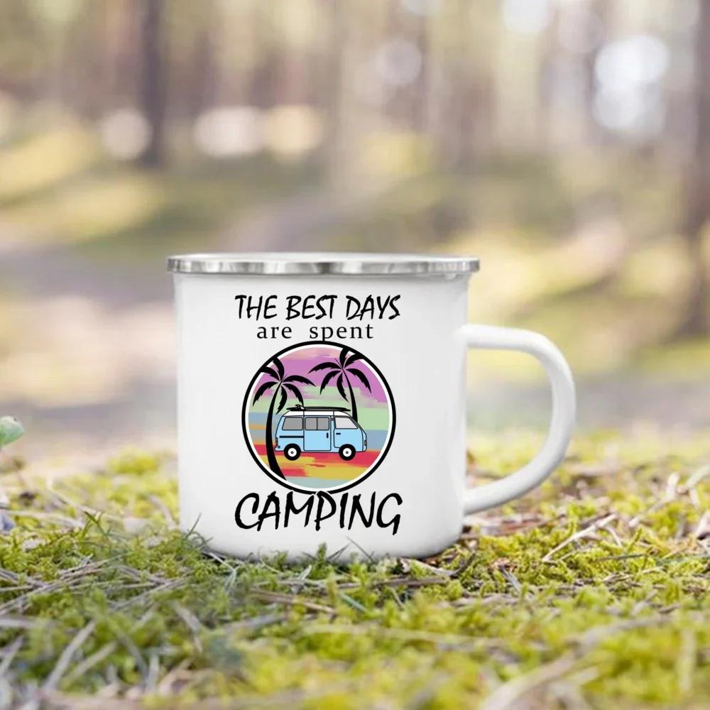 Camping Coffee Handle Cup Sometimes Nature Is All You Need Print Enamel Mugs Nature Hiking Water Tea Mug Holiday Travel Gift Cup