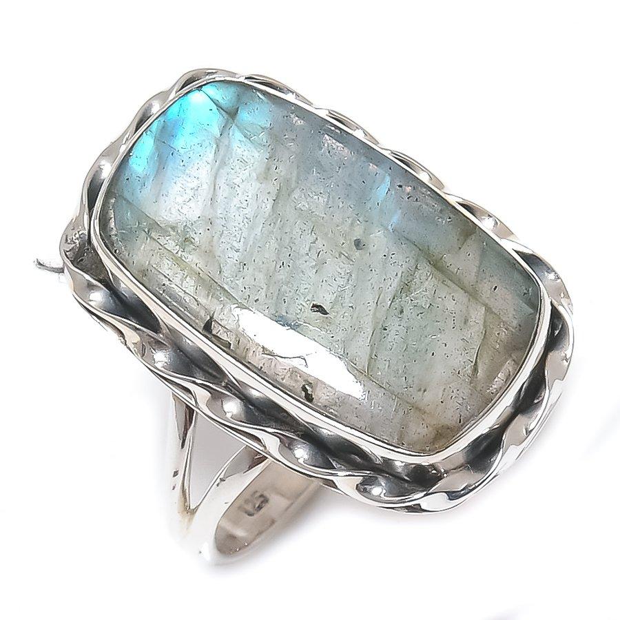 Natural Labradorite Gemstone Handmade 925 Solid Silver Jewelry Ring Size 10 h2F38