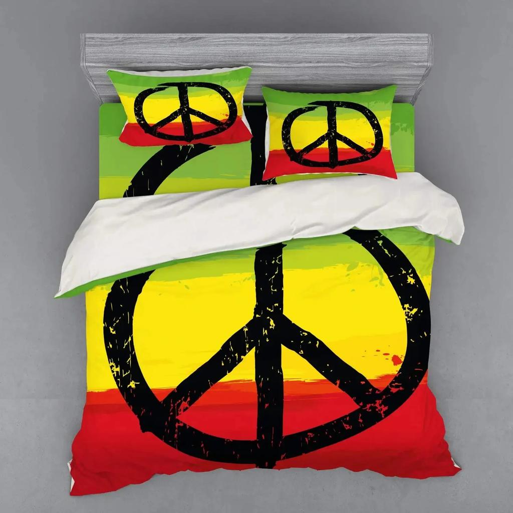 Rasta Bettbezug-Set, Löwe Eine Rastafari-Flagge Dschungel Reggae Bettwäsche-Set Kunst Bunt Kulturell Folkloristisch Druck Bettdeckenbezug-Set