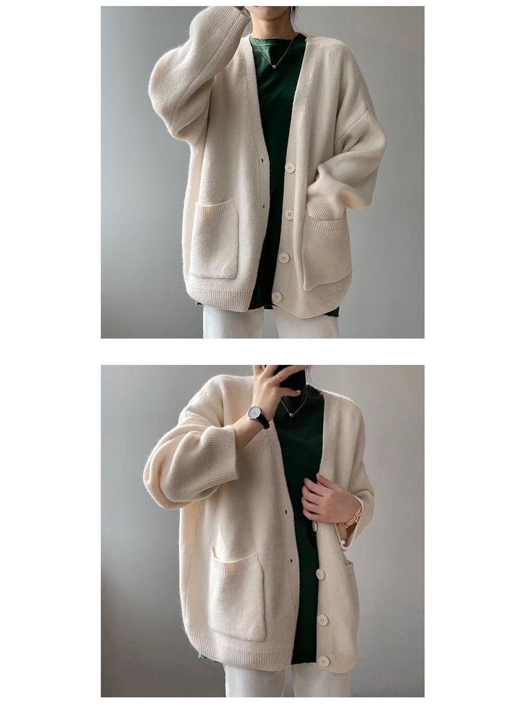 2023 Women's Solid Color Knitted Cardigan: Korean Style Loose, Fashionable, Lazy Fit for Spring & Autumn