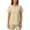 Womens Stretchy Quick Dry V Neck Short Sleeve Top with Pockets Button Front Uniform Blouse for Healthcare Hospitality Service