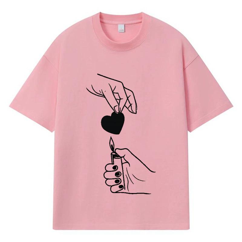 2026 Heart Shape Printed Graphic Y2k Harajuku Streetwear 100% Cotton T Shirt Casual Oversized Summer Men T-shirt