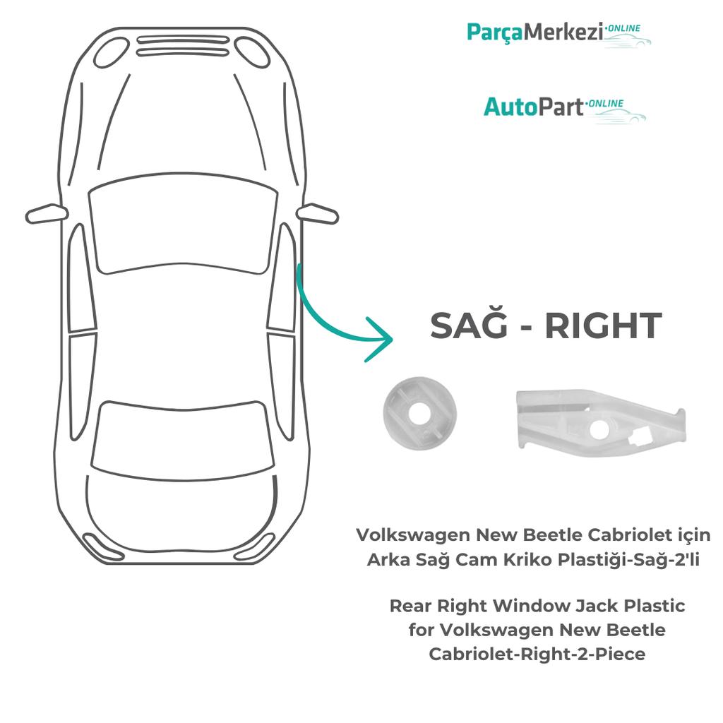 Right Rear Window Jack Plastic - Set of 2 for Renault Megane 1, Peugeot 206