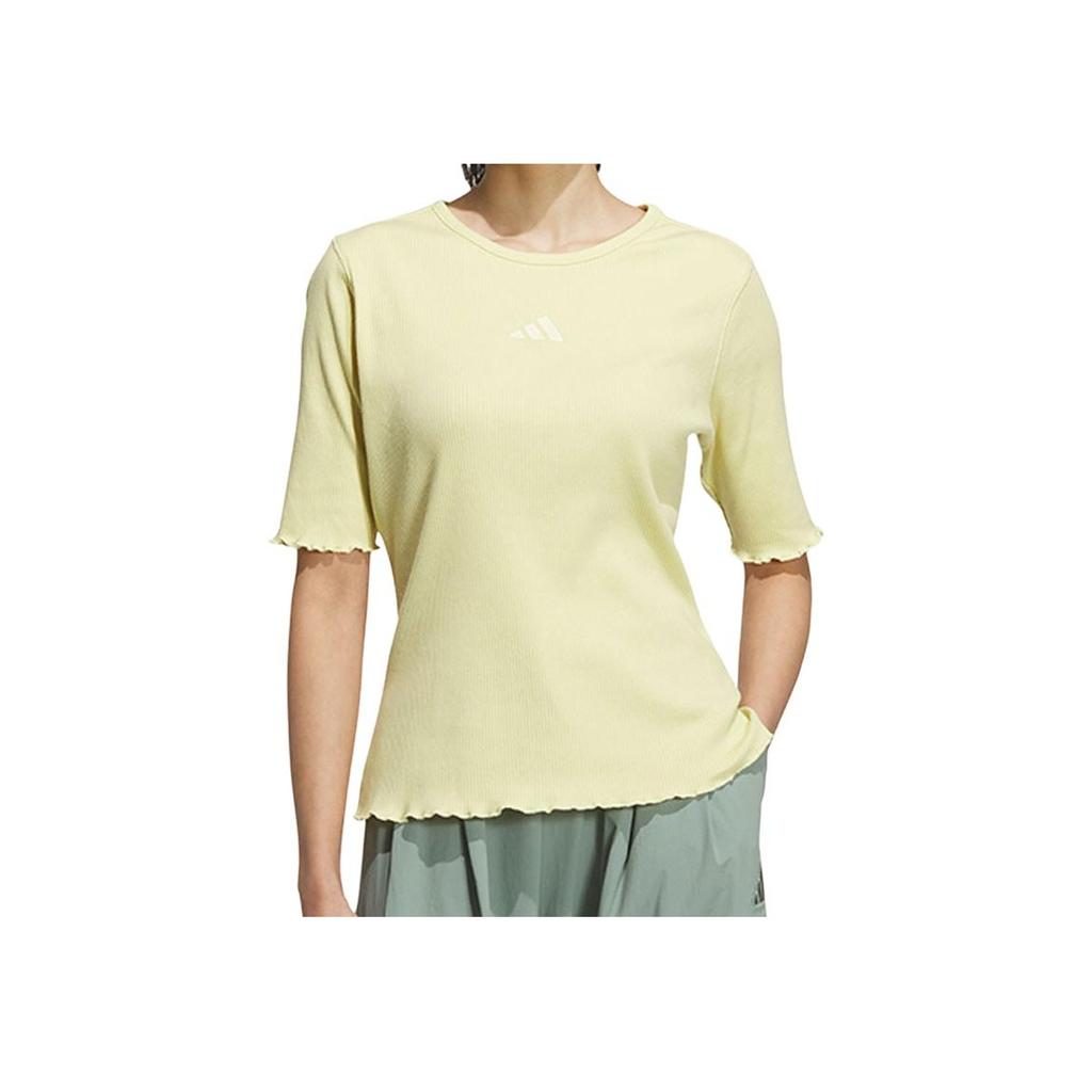 Adidas Solid Color Sports Casual Round Neck Short Sleeve T-Shirt Women Tops Yellow JL5091