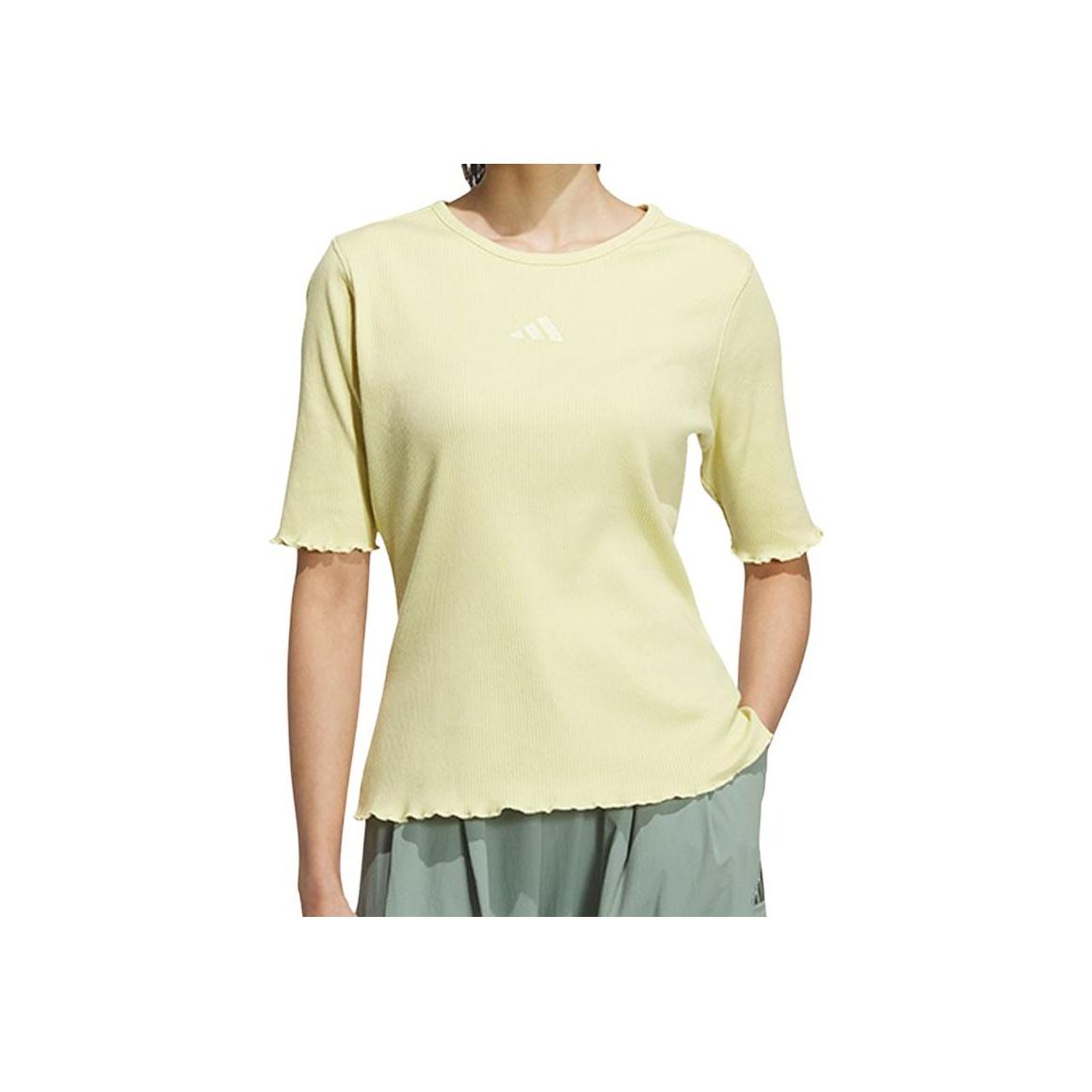 

Adidas Однотонная спортивная повседневная футболка с круглым вырезом и коротким рукавом, женские топы, желтый цвет JL5091 S